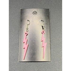 Pink Plastic Lightning Bolts Earrings